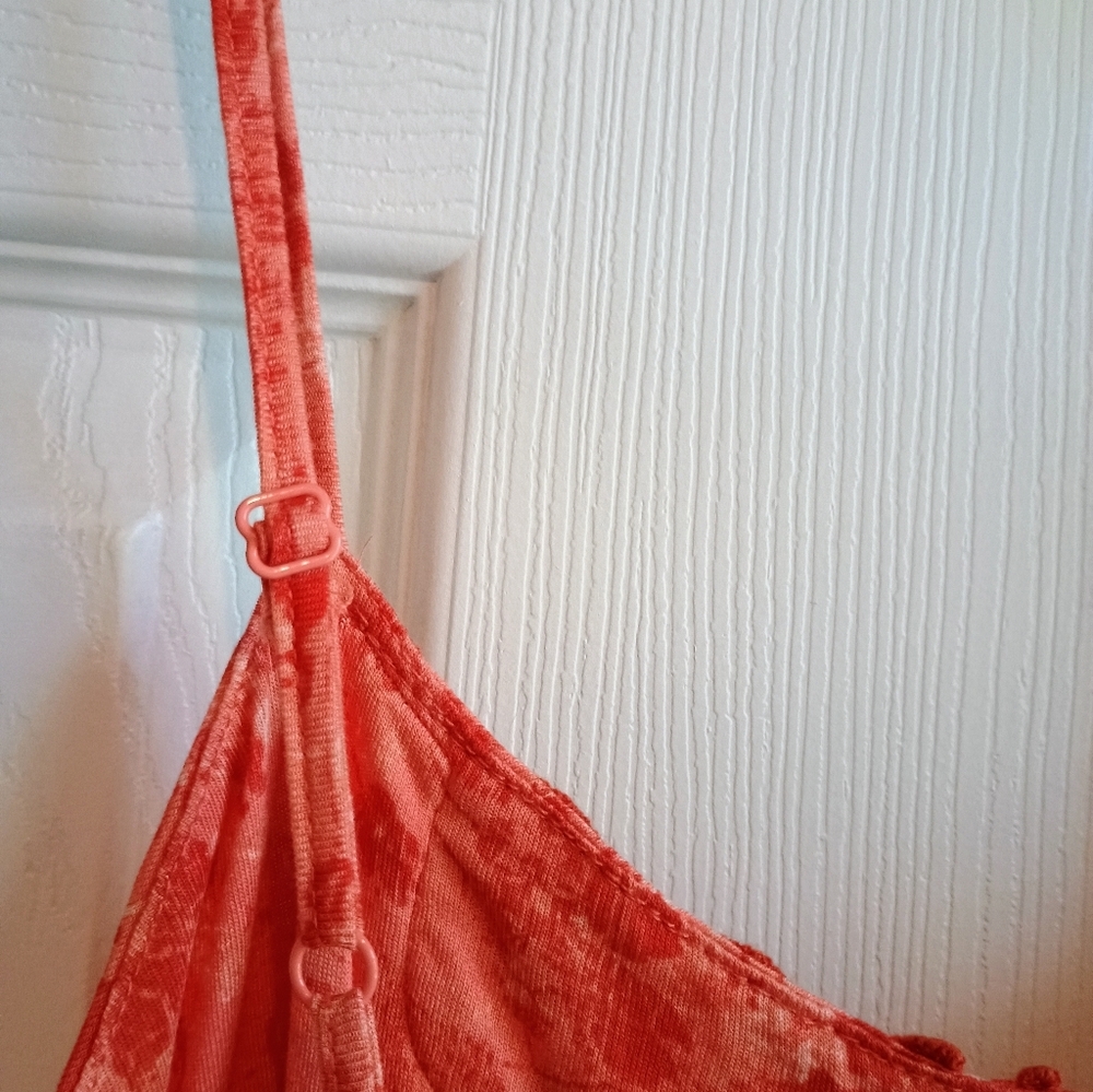 Y2K Mudd Crochet Tiered Spaghetti Strap Mini Sundress/Tank Size‎ Small Orange - Picture 11 of 12